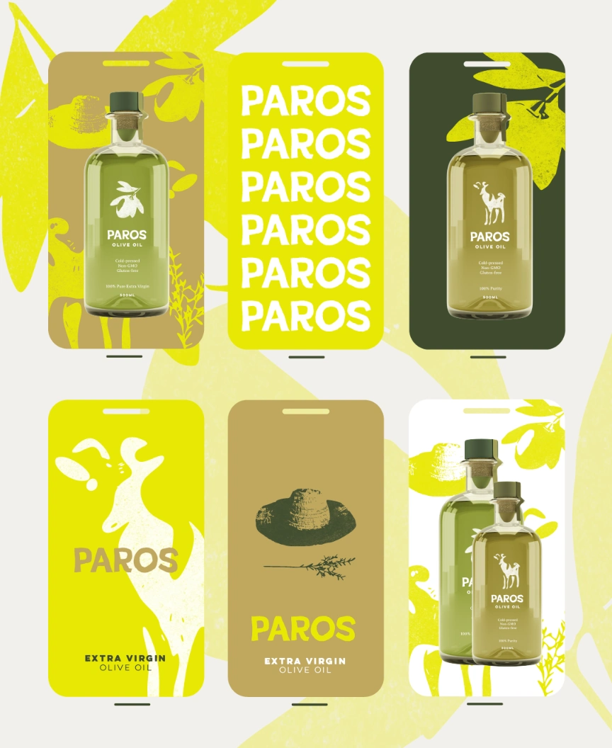 PAROS olive oil brand identity and social media design portfolio project